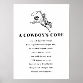 Ein Cowboy-Kodex Druck, Schwarz und Weiß, Wilder W Poster