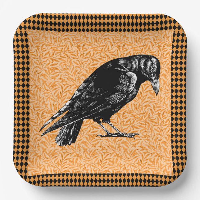 Ein Crow oder ein Raven Halloween Orange und Black Pappteller (Vorderseite)