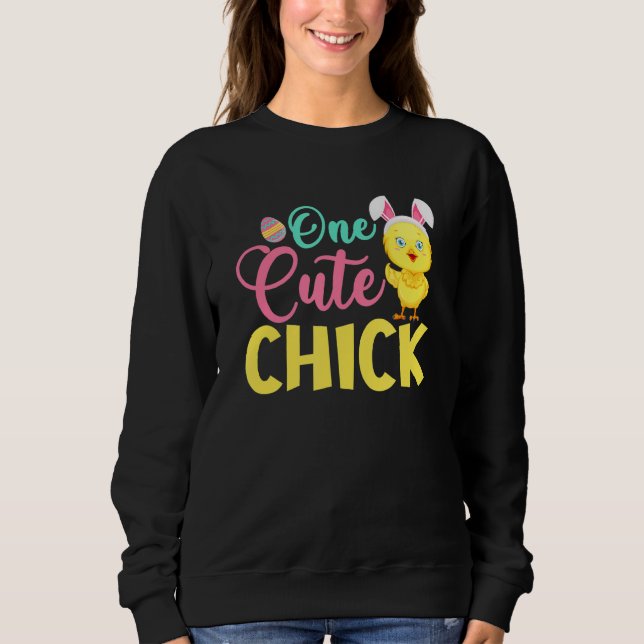 Ein Cut Chick Bunny Ostertag Sweatshirt (Vorderseite)