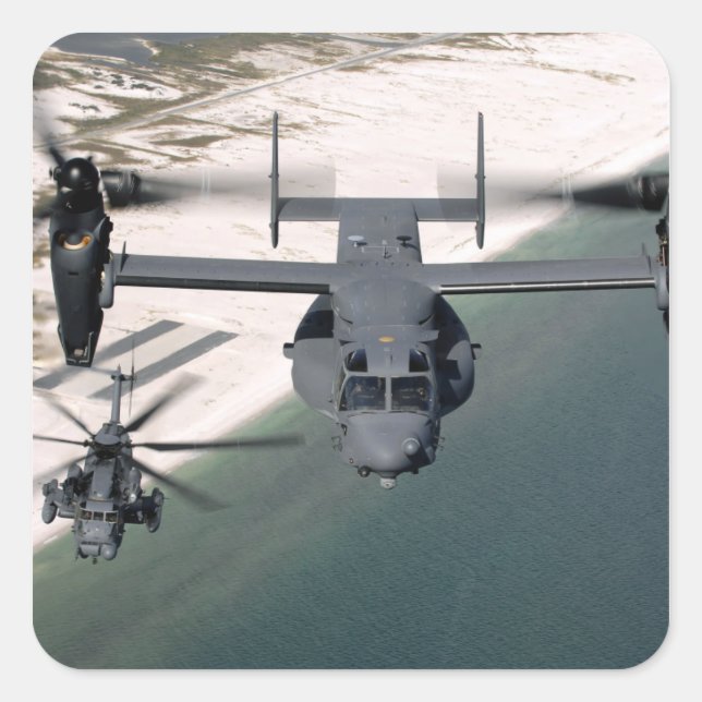 Ein CV-22 Osprey und ein MH-53 Pave Low Quadratischer Aufkleber (Vorderseite)
