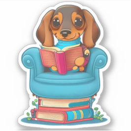 Ein Dachsund-Welpe, der ein Buch liest Aufkleber