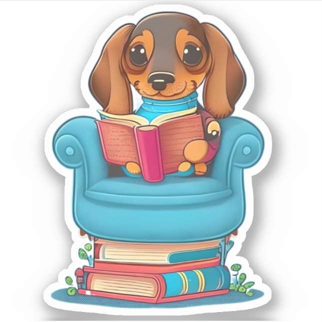 Ein Dachsund-Welpe, der ein Buch liest Aufkleber (Vorderseite)