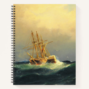 Ein Dampfschiff im Sturm im Atlantischen Ozean Notizbuch