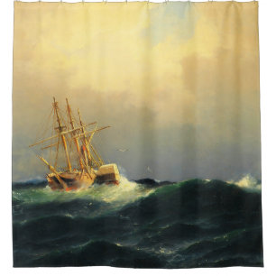 Ein Dampfschiff in einem Sturm im Atlantischen Oze Duschvorhang
