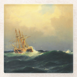 Ein Dampfschiff in einem Sturm im Atlantischen Oze Glasuntersetzer