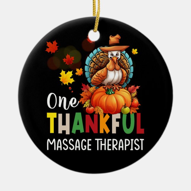 Ein dankbarer Erntedank fällt einem Massagetherape Keramik Ornament (Vorne)