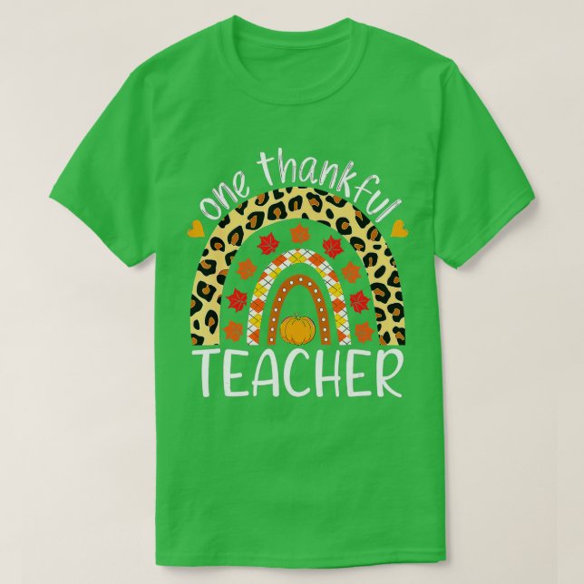 Ein dankbarer Lehrer Erntedank Rainbow Leopard T-Shirt (Design vorne)