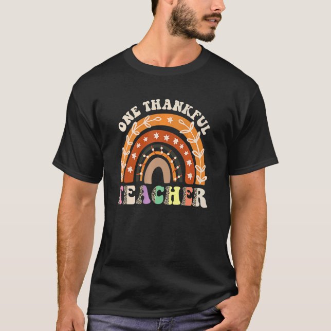 Ein dankbarer Lehrer Leopard Rainbow Pumpkin Danke T-Shirt (Vorderseite)