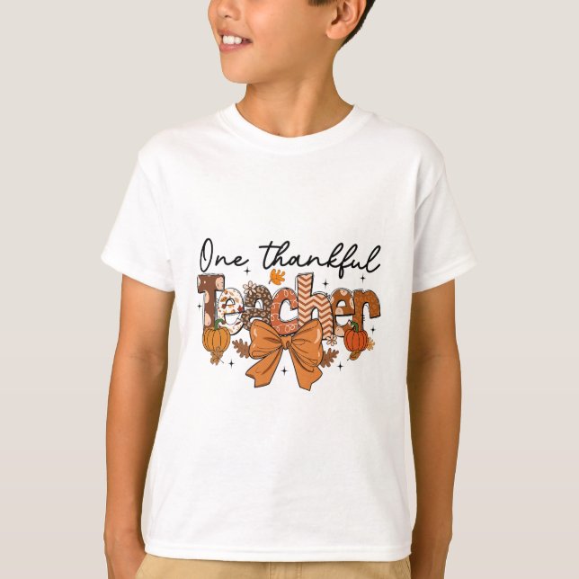 Ein dankbarer Lehrer Pumpkin Fall Coquette Bow Tha T-Shirt (Vorderseite)