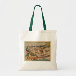 Ein Darstellender Zebu und Pfau mit Clowntrainer Tragetasche