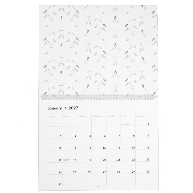 Ein dekoratives Muster mit weißem und grauem Leck Kalender (Jan 2027)
