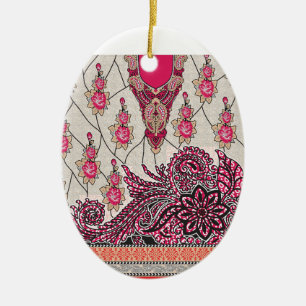 Ein dekoratives Paisley-Design mit lebendigem Rot Keramik Ornament