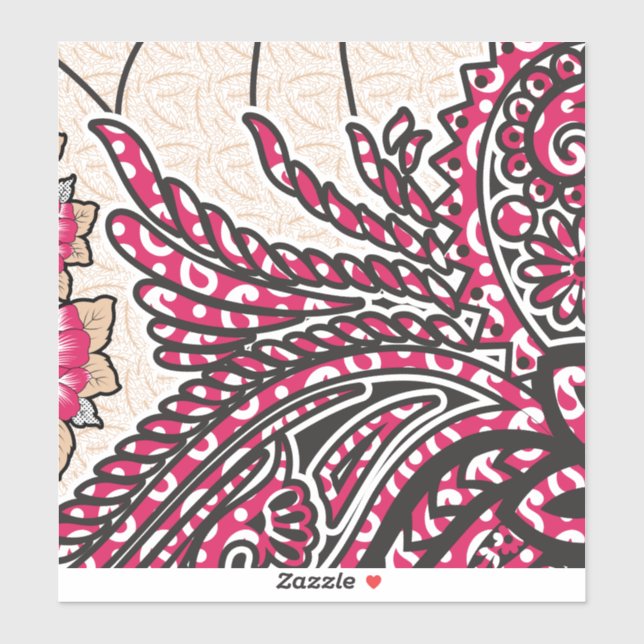 Ein dekoratives Paisley-Design mit lebhaftem Rot u Aufkleber (Blatt)