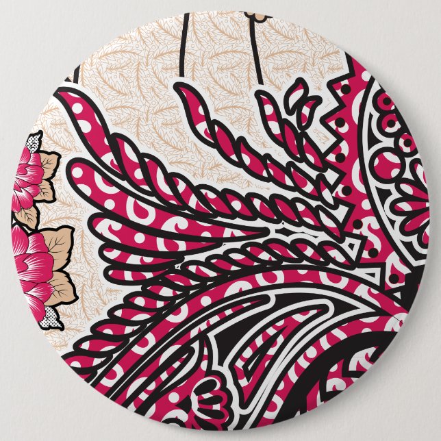 Ein dekoratives Paisley-Design mit lebhaftem Rot u Button (Vorderseite)