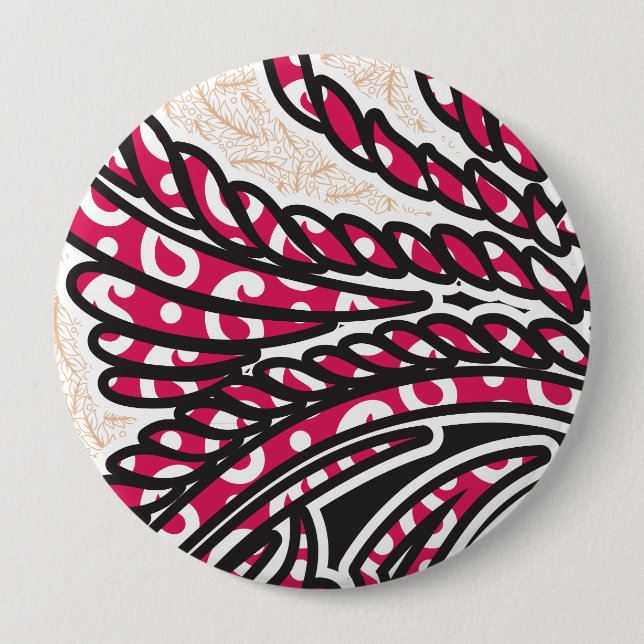 Ein dekoratives Paisley-Design mit lebhaftem Rot u Button (Vorderseite)