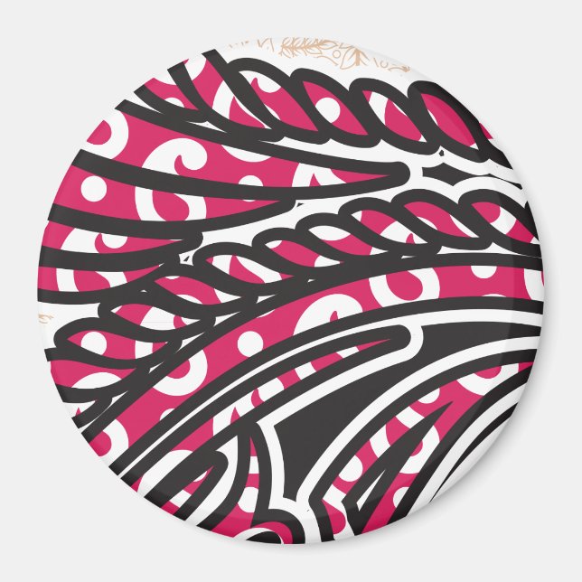 Ein dekoratives Paisley-Design mit lebhaftem Rot u Magnet (Vorne)