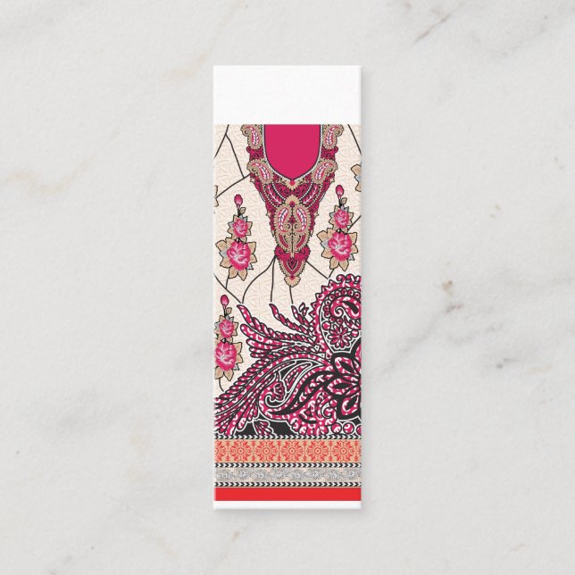 Ein dekoratives Paisley-Design mit lebhaftem Rot u Mini Visitenkarte (Vorderseite)