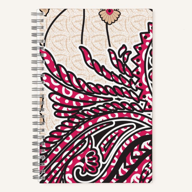 Ein dekoratives Paisley-Design mit lebhaftem Rot u Notizbuch (Vorderseite)