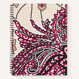 Ein dekoratives Paisley-Design mit lebhaftem Rot u Notizbuch