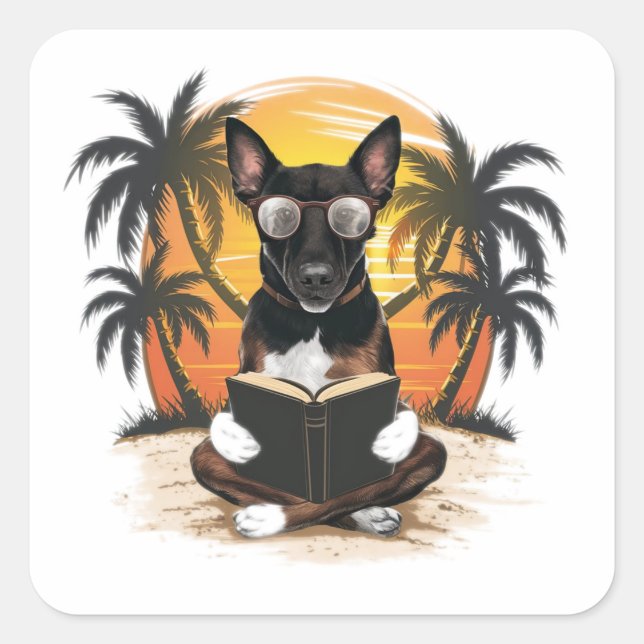 Ein deutscher Pull-Hund mit Hornbrille(1) Quadratischer Aufkleber (Vorderseite)