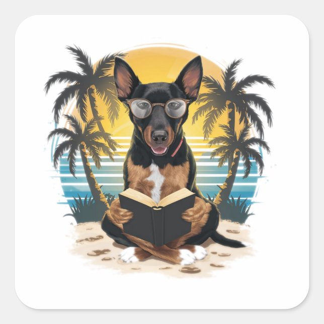 Ein deutscher Pull-Hund mit Hornbrille Quadratischer Aufkleber (Vorderseite)