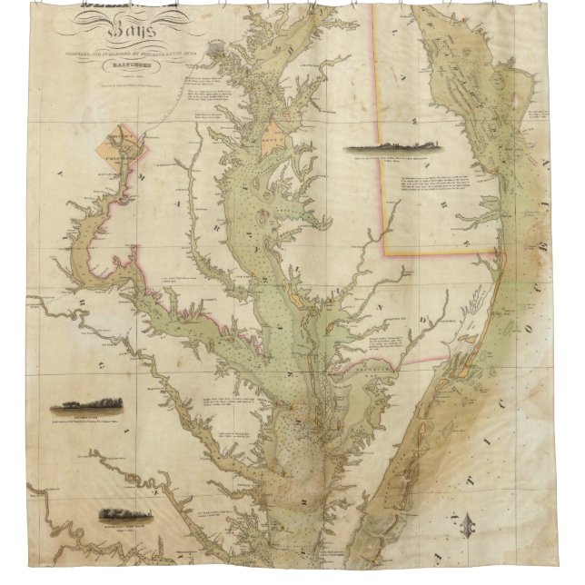 Ein Diagramm des Chesapeakes und der Duschvorhang (Vorderseite)