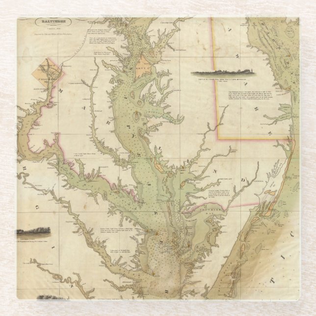 Ein Diagramm des Chesapeakes und der Glasuntersetzer (Vorderseite)