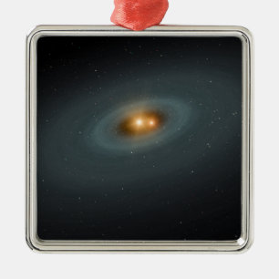 Ein dichtes Sternenpaar und eine umliegende Scheib Silbernes Ornament