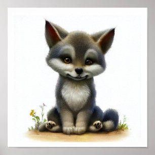 Ein digitales Bild eines jungen Niedlichen Wolfs Poster