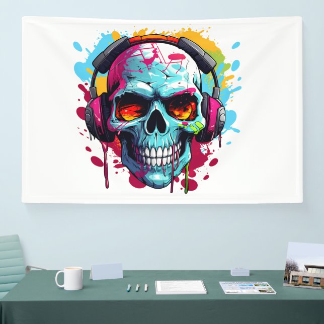 Ein DJ POP ART TOTENKOPF Acryl-Schild Banner (Messe)