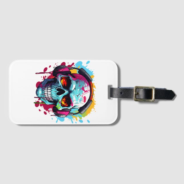 Ein DJ POP ART TOTENKOPF Gepäckanhänger  (Vorderseite (Horizontal))