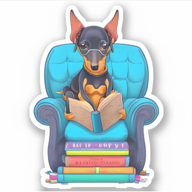 Ein Doberman-Welpe, der ein Buch liest Aufkleber (Vorderseite)