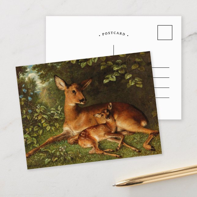 Ein Doe mit Fawn | Carl Schweninger, Jr. Postkarte (Von Creator hochgeladen)