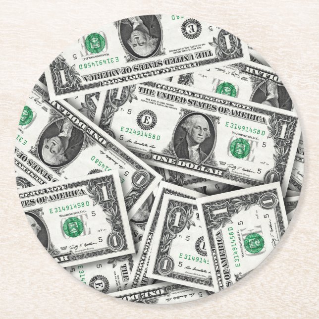 Ein-Dollar-Schein-Muster Runder Pappuntersetzer (Vorderseite)