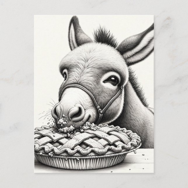 Ein Donkey Steals Pie Postkarte (Vorderseite)
