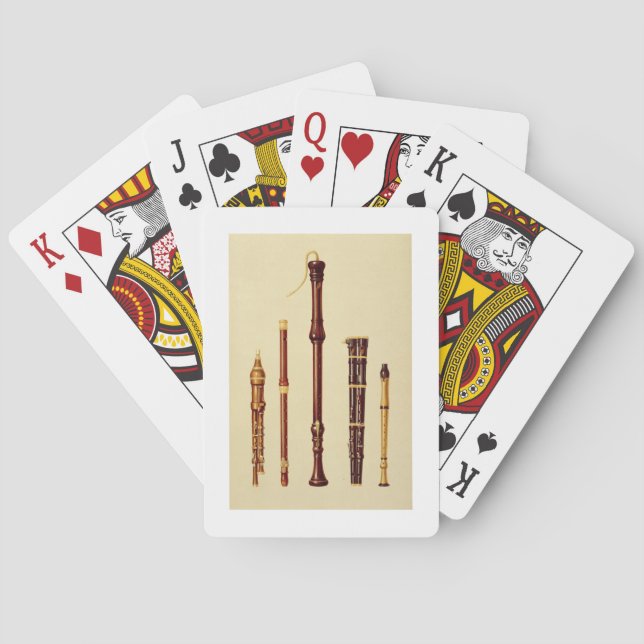 Ein doppeltes Flageolett, eine deutsche Flöte, ein Spielkarten (Rückseite)
