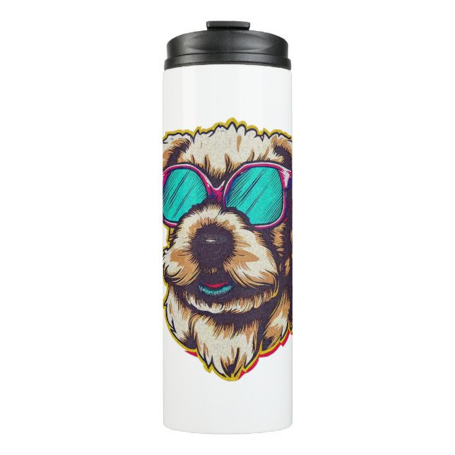 EIN DORABLE D O G MIT SONNENGLASEN THERMOSBECHER (Vorderseite)