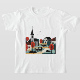 Ein Dorf, gezeichnet in einem Illustrationsstil T-Shirt
