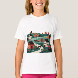 Ein Dorf, gezeichnet in einem Illustrationsstil T-Shirt