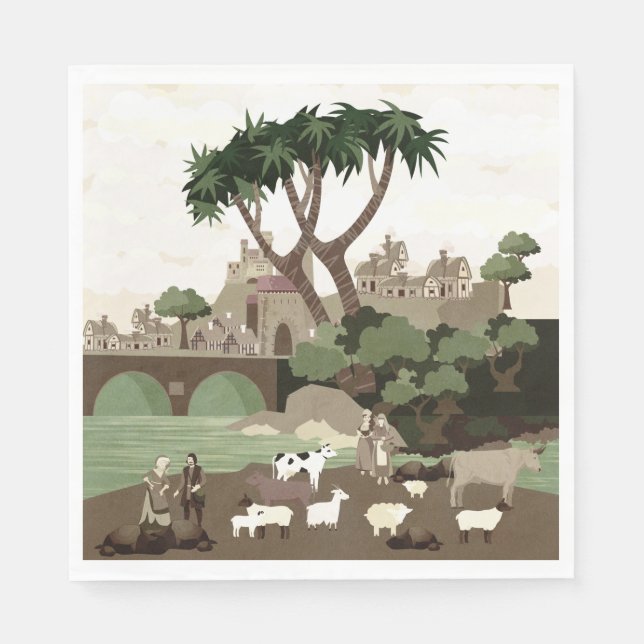 Ein Dorf im Mittelalter Serviette (Vorderseite)