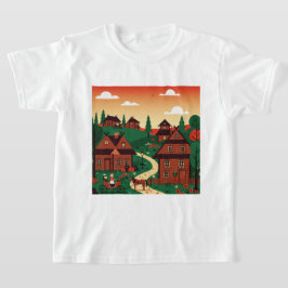 Ein Dorf in einem Illustrationsstil gezeichnet T-Shirt