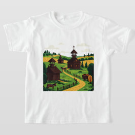Ein Dorf in einem Illustrationsstil T-Shirt gezeic