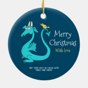 Ein Drache mit dem Vogel im Schwanz Keramik Ornament