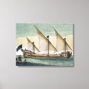 Ein drei-bemastetes Galleass laufend durch Segel, Leinwanddruck
