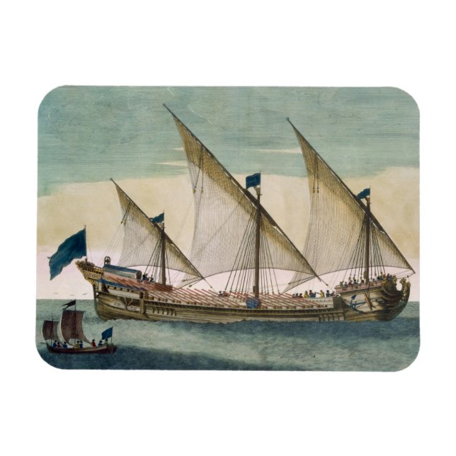 Ein Drei-Masten-Galleass im Segelflug, Ruder Sch Magnet (Horizontal)