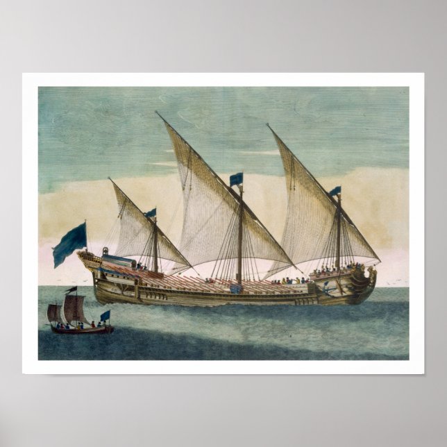 Ein Drei-Masten-Galleass im Segelflug, Ruder Sch Poster (Vorne)