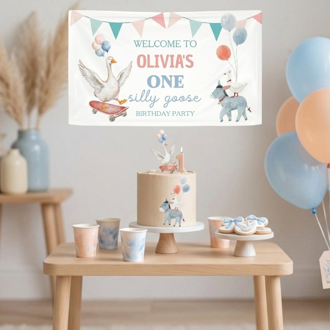 Ein Dummer Gans Erster Geburtstag Willkommen Wasse Banner (​Celebrate with this adorable "One Silly Goose" banner! Perfect for 1st birthday cake smash photos.)