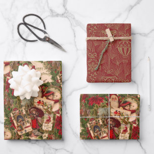 Ein Durcheinander von viktorianischen Weihnachtspo Geschenkpapier Set