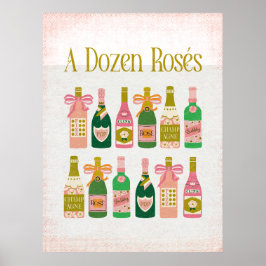 Ein Dutzend Rosés Pink Champagne Flaschen Wein Bar Poster