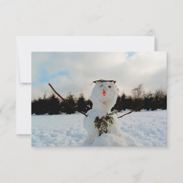 Ein echter Schneemann und ein winterliches Foto Dankeskarte (Vorderseite)